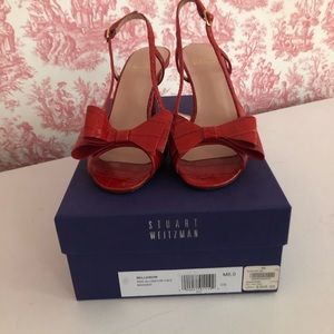 Stuart Weitzman Red Alligator bow slingback shoes